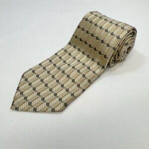 Ermenegildo Zegna 100% Silk Tie Geometric Jacquard Neutral Lattice Made in Italy